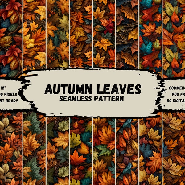 Autumn Leaves Pattern Bundle, 50 digital Papers, Printable, Instant Download, Commercial use