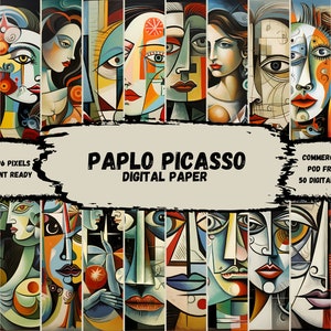 Pablo Picasso Digital Paper Bundle, 50 digital Papers, Printable, Instant Download, Commercial use