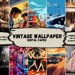 Vintage Wallpaper Digital Paper Bundle, 30 digital Papers, Printable, Instant Download, Commercial use