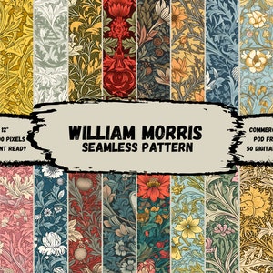 William Morris Pattern Bundle, 50 digital Papers, Printable, Instant Download, Commercial use