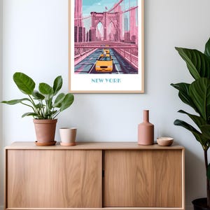 NEW YORK and Brooklyn Bridge United States handmade poster -  wall art travel poster decor gift illustration print painting  custom text