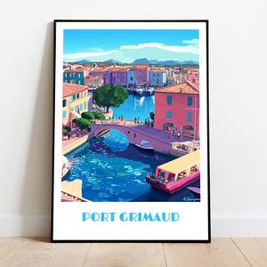 PORT GRIMAUX handmade poster -  wall art modern travel poster framed birthday home made decor gift vector illustration print painting