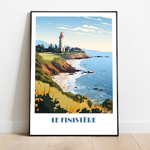 Handmade FINISTERE poster -  wall art retro travel poster framed birthday home made decor gift vector illustration print painting  custom
