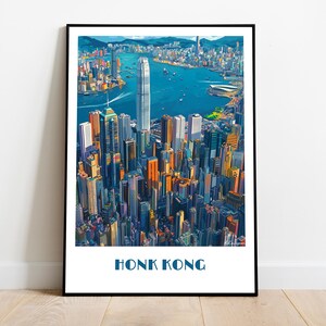 Handmade poster of HONK KONG in China -  wall art modern travel poster framed birthday home made decor gift illustration print painting