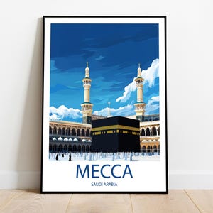 Handmade MECCA SAUDI ARABIA poster -  wall art modern travel poster framed birthday home made decor gift vector illustration print custom