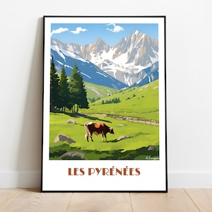 Handmade PYRENNEES poster -  wall art retro travel poster framed birthday home made decor gift vector illustration print painting  custom