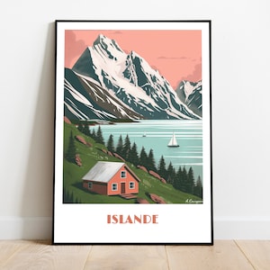Handmade ICELAND poster -  wall art retro travel poster framed birthday home made decor gift illustration, print art  personalized gift