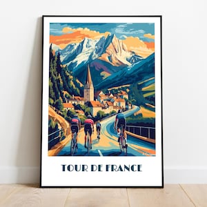 Poster TOUR DE FRANCE nelle Alpi fatto a mano - poster da parete moderno da viaggio Francia decorazioni per la casa regalo illustrazione stampa pittura testo personalizzato