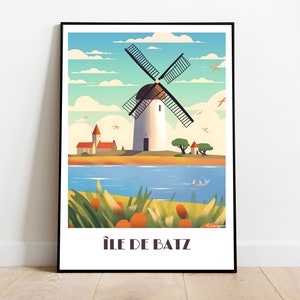 Handmade BATZ ISLAND travel poster for vintage art lovers (Brittany Gift wall decoration travel print art lovers  personalized gift custom