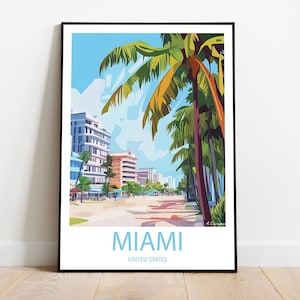 Handmade MIAMI United States poster -  wall art modern travel poster framed birthday home made decor gift illustration print painting