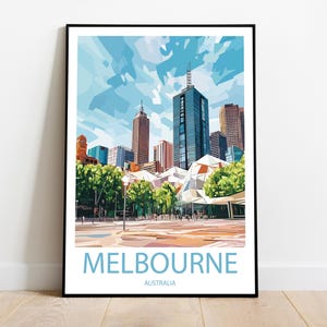 Handmade MELBOURNE AUSTRALIA poster -  wall art modern travel poster framed birthday home made decor gift vector illustration print custom
