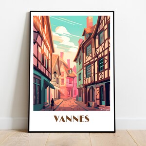 Pôster de viagem VANNES feito à mão para amantes da arte vintage (presente da Bretanha, decoração de parede, impressão de viagem, arte para amantes de arte, presente personalizado