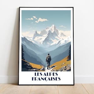 Handmade French Alps Travel Poster for Vintage Art Lovers (Travel Print Art Wall Decor Gift  personalized gift custom text birthday dad