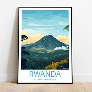 Handmade poster of RWANDA volcanoes national park -  wall art modern travel poster framed home made decor gift illustration painting  custom