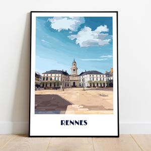 RENNES - Mairie handmade poster -  wall art modern travel poster framed birthday home made decor gift vector illustration print  custom text