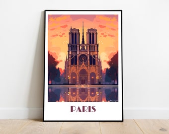 Handmade PARIS travel poster for vintage art lovers (Paris Gift wall decoration travel print art lovers artwork)