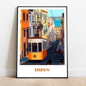 LISBON rua da bica Portugal handmade poster - wall art modern travel poster framed home made decor gift illustration print painting custom