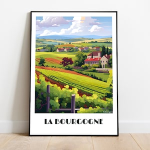 Handmade LA BOURGOGNE poster -  wall art retro travel poster framed birthday home made decor gift vector illustration print painting  custom