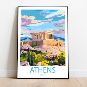 Handmade ATHENS GREECE poster -  wall art modern travel poster framed birthday home made decor gift vector illustration print painting