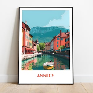 Handmade ANNECY poster -  wall art modern travel poster framed birthday home made decor gift vector illustration print painting  custom text