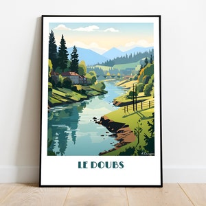 Handmade DOUBS poster -  wall art retro travel poster framed birthday home made decor gift vector illustration print painting  custom text