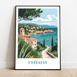 Handmade HERAULT poster -  wall art modern travel poster framed birthday home made decor gift vector illustration print painting  custom