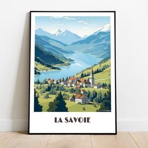 Handmade LA SAVOIE poster -  wall art retro travel poster framed birthday home made decor gift vector illustration print painting  custom