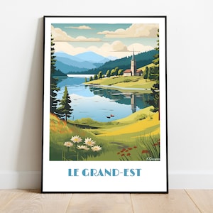 Handmade GRAND-EST region poster -  wall art retro travel poster framed birthday home made decor gift vector illustration print RHIN  custom