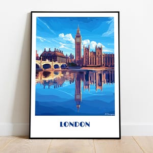 Traditional London Travel Poster - UK, London Poster, Big Ben Print, Wedding gift Anniversary Gift personalized gift custom text custom