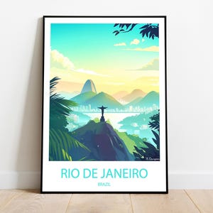Handmade poster of RIO DE JANEIRO Brazil -  wall art modern travel poster framed birthday home made decor gift illustration print painting