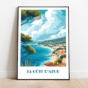 Handmade CÔTE D'AZUR poster -  wall art modern travel poster framed birthday home made decor gift vector illustration print painting  custom