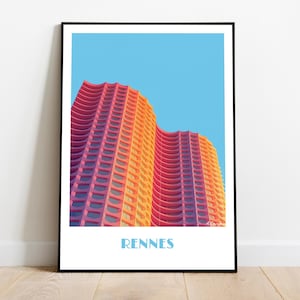 RENNES - LES HORIZONS pôster feito à mão - arte de parede pôster de viagem moderno emoldurado aniversário decoração caseira presente ilustração vetorial impressão