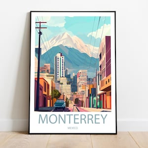 Handmade MONTERREY Mexico poster -  wall art modern travel poster framed birthday home made decor gift illustration print painting  custom
