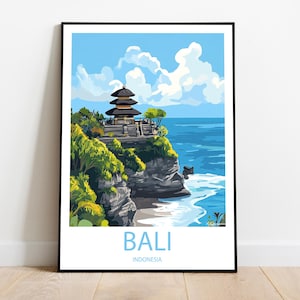 Handmade poster of BALI INDONESIA -  wall art modern travel poster framed birthday home made decor gift vector illustration print painting