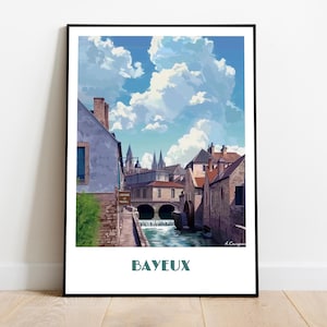 Handmade BAYEUX poster -  wall art modern travel poster framed birthday home made decor gift vector illustration print painting  custom text