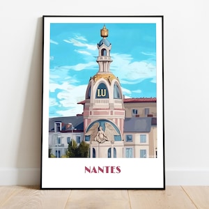 Nantes poster - LU tower handmade -  wall art modern travel poster framed birthday home made decor gift vector illustration  custom text
