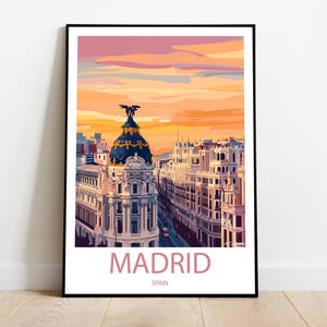 Handmade MADRID SPAIN poster -  wall art modern travel poster framed birthday home made decor gift vector illustration print painting