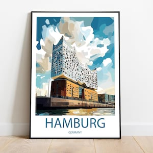 Handmade HAMBURG GERMANY poster -  wall art modern travel poster framed birthday home made decor gift vector illustration print custom text