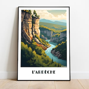 Handmade poster of L'ARDECHE -  wall art retro travel poster framed birthday home made decor gift vector illustration print painting  custom
