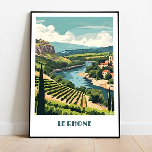 RHONE handmade poster -  wall art modern travel poster framed birthday home made decor gift vector illustration cote rosie condrieu  custom