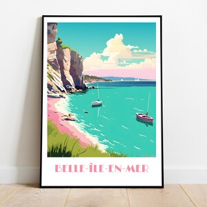 Handgefertigtes Belle-Île-en-Mer-Reiseposter für Vintage-Kunstliebhaber (Bretagne Geschenk Wanddekoration Reisedruck Kunst personalisiertes Geschenk individueller Text