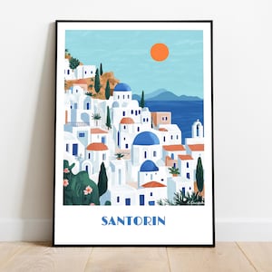 SANTORINI Greece handmade poster -  wall art modern travel poster framed birthday home made decor gift illustration print painting  custom