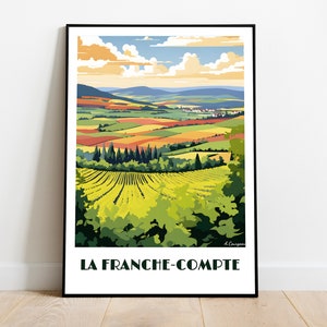 LA FRANCHE-COMPTE handmade poster -  wall art retro travel poster framed birthday home made decor gift vector illustration print   custom