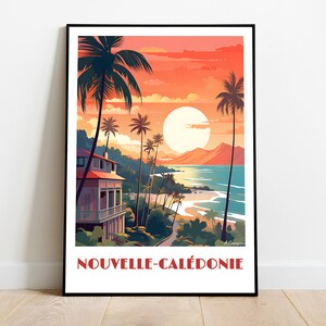 NEW CALEDONIA handmade poster -  wall art retro travel poster framed birthday home made decor gift vector illustration print  custom text