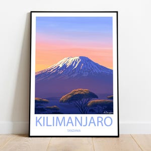 Handmade KILIMANJARO TANZANIA poster -  wall art modern travel poster framed birthday home made decor gift vector illustration print custom