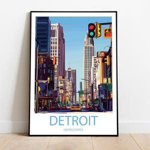 Handmade DETROIT UNITED STATES poster -  wall art modern travel poster framed birthday home made decor gift vector illustration print custom