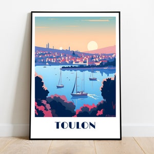 Handmade Toulon Travel Poster for Vintage Art Lovers (Travel Print Art Wall Decor Gift  personalized gift custom text birthday dad