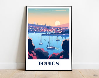 Handmade Toulon travel poster for vintage art lovers (travel print art wall decoration gift)