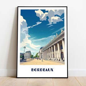 BORDEAUX poster - l'Opéra - handmade -  wall art modern travel poster framed birthday home made decor gift vector illustration  custom text