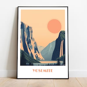 YOSEMITE VALLEY United States handmade poster -  wall art travel poster framed USA home made decor gift illustration painting  custom text